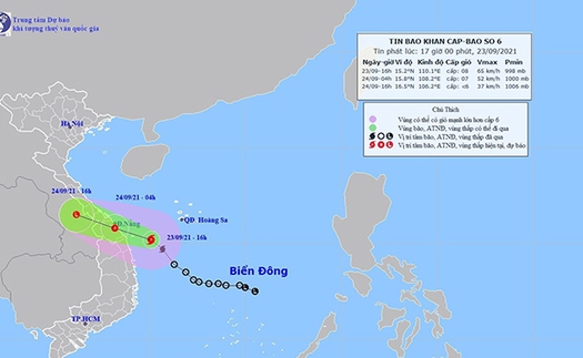 Bão số 6 di chuyển theo hướng Tây Tây Bắc với tốc độ 20 km/giờ