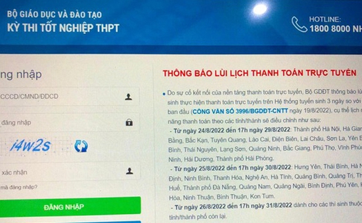 Lùi lịch thanh toán trực tuyến lệ phí đăng ký xét tuyển đại học