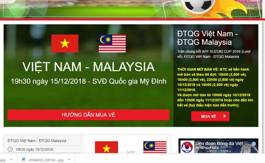 VFF chỉ bán 10.000 vé online trận chung kết Việt Nam vs Malaysia