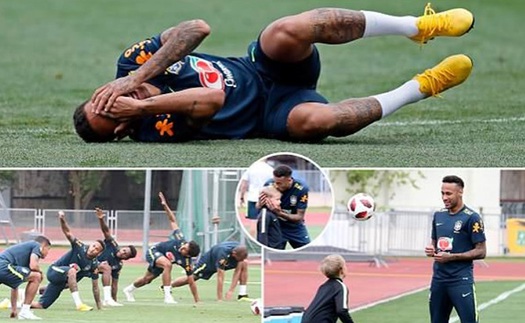 Sốc: Neymar diễn trò ăn vạ ngay trên sân tập Brazil trước trận gặp Bỉ