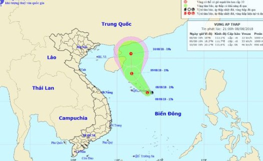 Ngày 10/8, vùng áp thấp khả năng mạnh lên thành áp thấp nhiệt đới