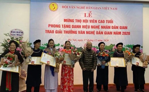 Trao giải thưởng Văn nghệ Dân gian và phong tặng danh hiệu Nghệ nhân dân gian năm 2020