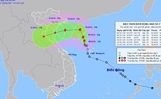 Chiều tối đến đêm 9/10, bão số 7 đi vào Vịnh Bắc Bộ, gió mạnh cấp 9, giật cấp 11