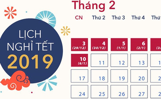 Lịch nghỉ Tết nguyên đán Kỷ Hợi 2019