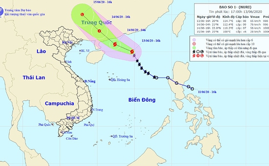 Bão số 1 giật cấp 12 di chuyển theo hướng Tây Tây Bắc và có khả năng mạnh thêm