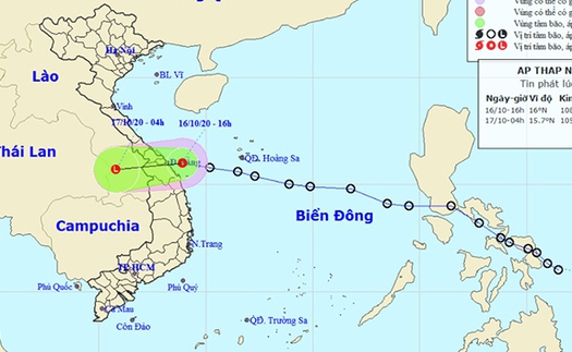 Áp thấp nhiệt đới đi vào đất liền các tỉnh Trung Trung Bộ