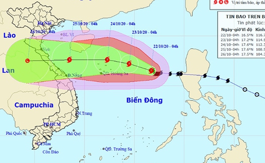 Bão số 8 tăng cấp mạnh giật cấp 14 đang tiến vào các tỉnh miền Trung