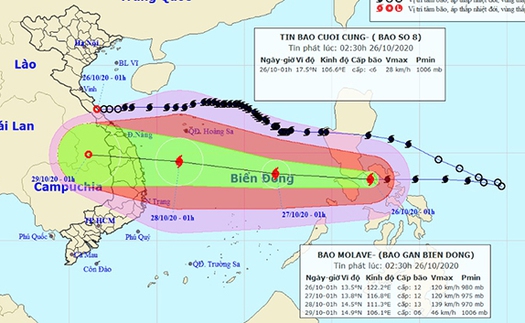 Ngày 27/10, bão số 9 sẽ mạnh lên cấp 13, giật cấp 16