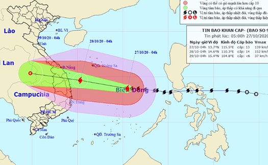 Bão số 9 mạnh thêm giật cấp 17 đổ bộ từ Đà Nẵng đến Phú Yên