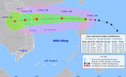 Bão Kompasu sẽ đi vào Biển Đông và tiếp tục mạnh thêm