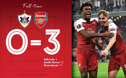 VIDEO Qarabag 0-3 Arsenal: Pháo thủ thắng trận thứ 8 liên tiếp