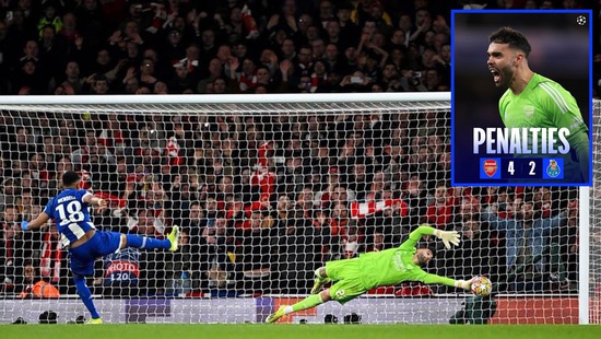 David Raya rực sáng trên chấm luân lưu, Arsenal vào tứ kết Cúp C1 lần đầu tiên sau 14 năm