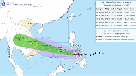 Bão KALMAEGI tiếp tục đổi hướng, di chuyển vào Biển Đông trong ngày 5/11