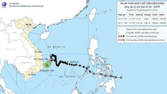 Áp thấp nhiệt đới di chuyển nhanh hướng về vùng biển Đắk Lắk - Khánh Hòa
