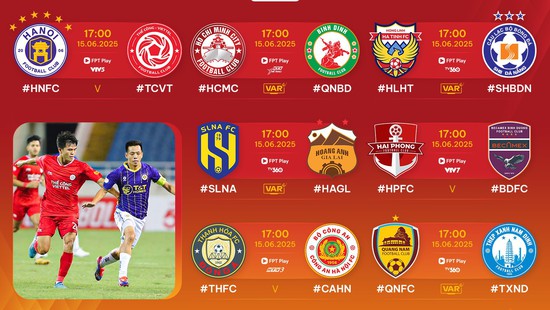 Lịch thi đấu bóng đá hôm nay 15/6: Sôi động V-League vòng áp chót