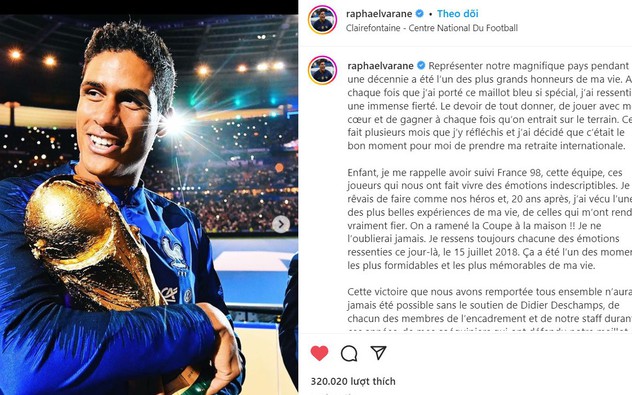 Varane bất ngờ từ giã đội tuyển Pháp