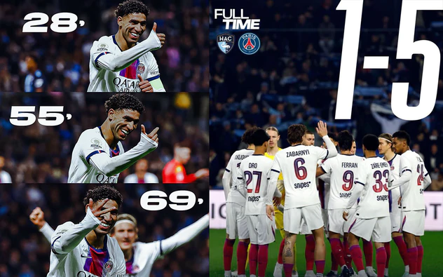 Hakimi lập hat-trick, góp công vào cả 5 bàn thắng, PSG xây chắc ngôi đầu Ligue 1