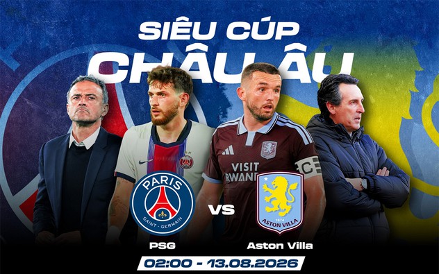 Link xem trực tiếp bóng đá PSG vs Aston Villa 02h00 hôm nay, Siêu cúp châu Âu