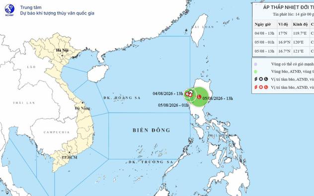 Xuất hiện áp thấp nhiệt đới trên Biển Đông
