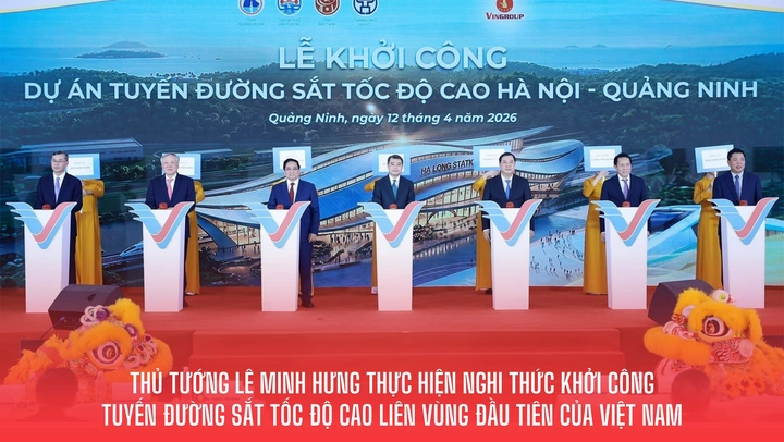 Thủ tướng Lê Minh Hưng thực hiện nghi thức khởi công tuyến đường sắt tốc độ cao liên vùng đầu tiên của Việt Nam