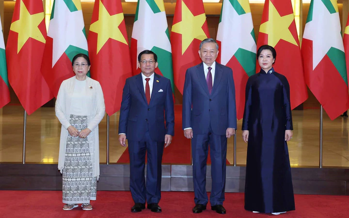 Tổng Bí thư, Chủ tịch nước Tô Lâm chủ trì Lễ đón Tổng thống Myanmar thăm chính thức Việt Nam